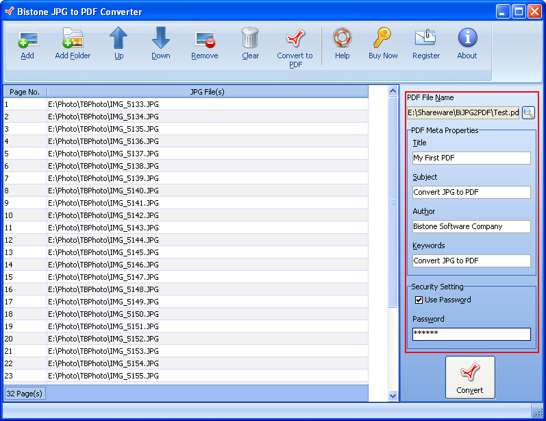 Enter the File Name and Title, and then Click OK Button to Converter PDF